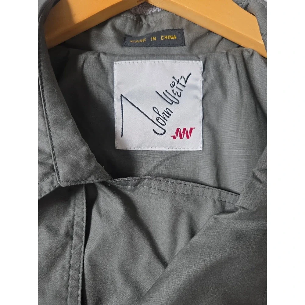 John Weitz Vtg Mens Double Breasted Trench Coat 42L Olive Grey Duster